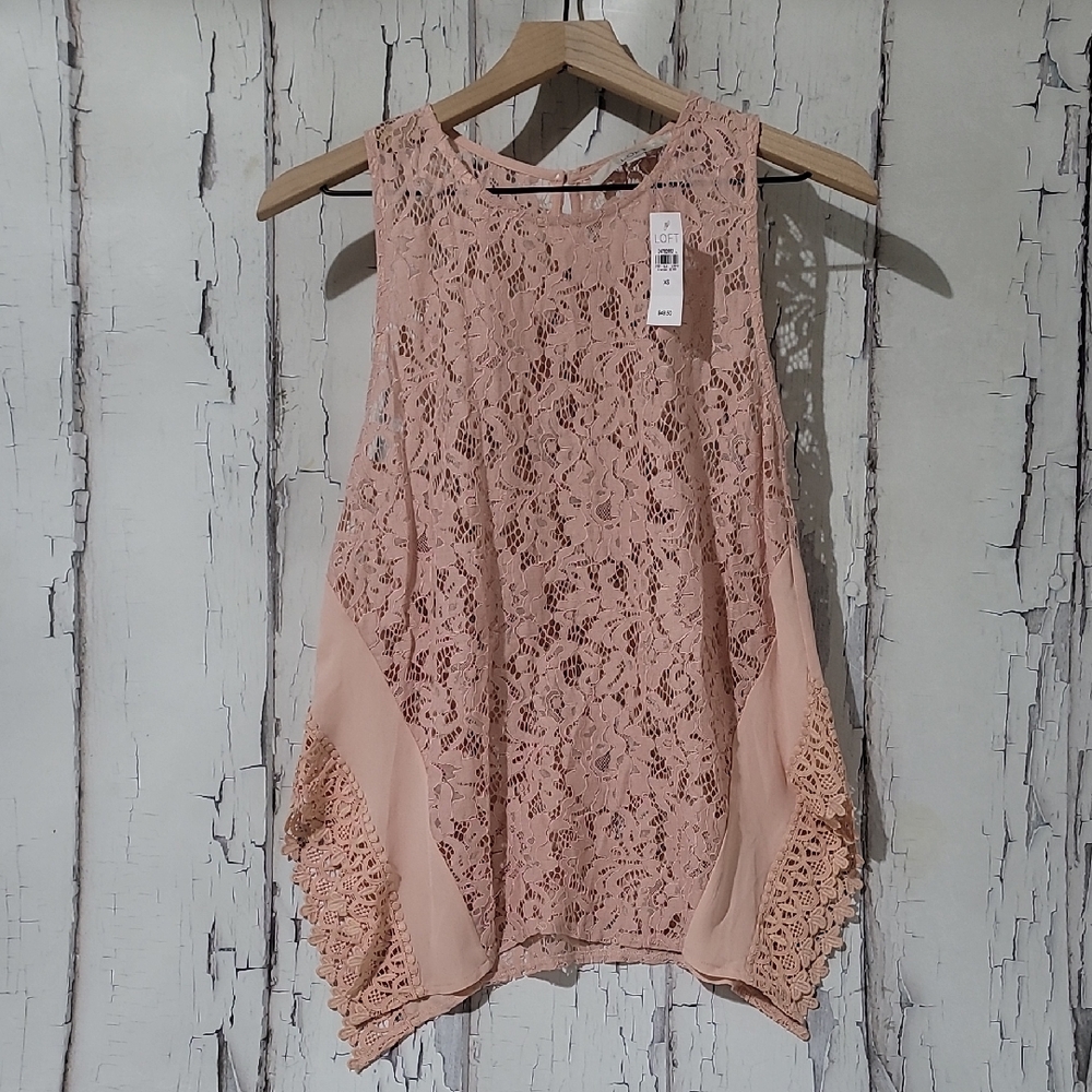 LOFT Lace Sleeveless Blouse - Soft Peach